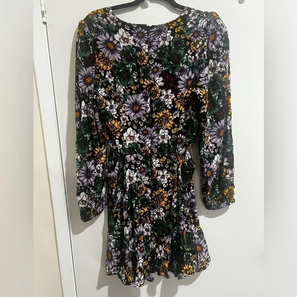 AFRM monna print side cutout long sleeve mini Dress large - Picture 4 of 7